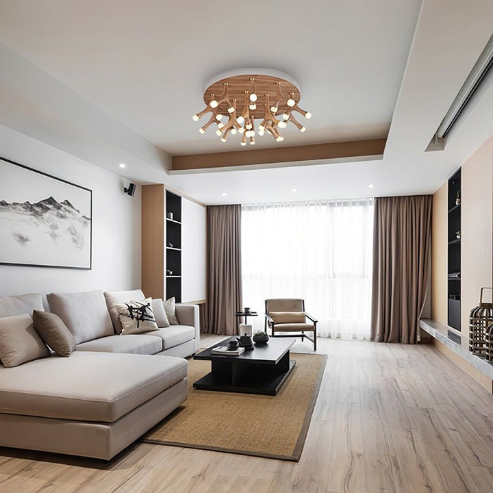 Organic LED Tentacle Ceiling Light with Wood Finish