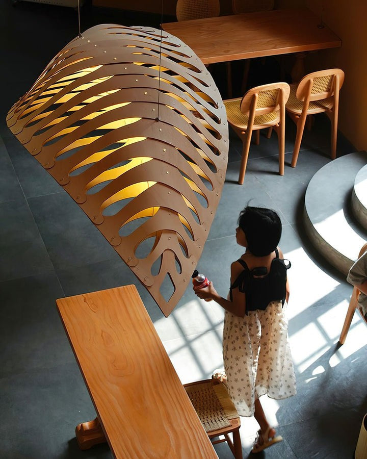 Organic Wooden Leaf LED Pendant Light