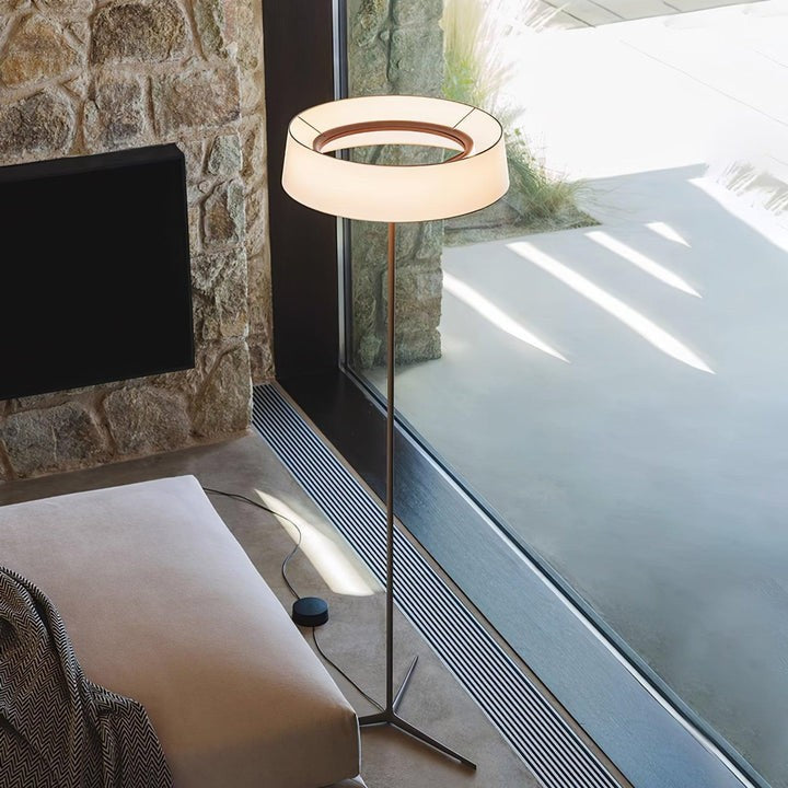 Oriental Lantern LED Floor Lamp with Sleek Aluminum Stem