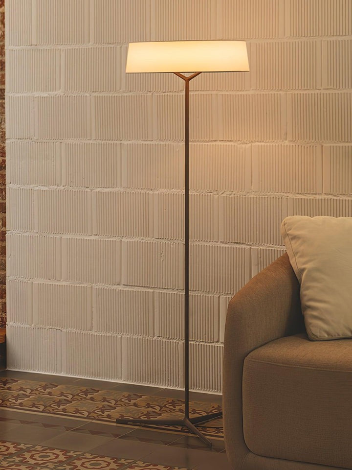 Oriental Lantern LED Floor Lamp with Sleek Aluminum Stem