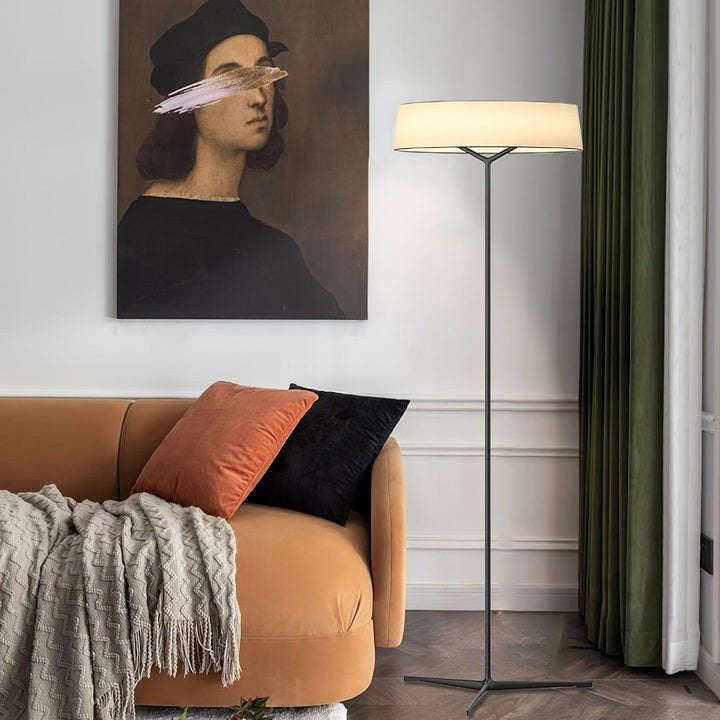 Oriental Lantern LED Floor Lamp with Sleek Aluminum Stem