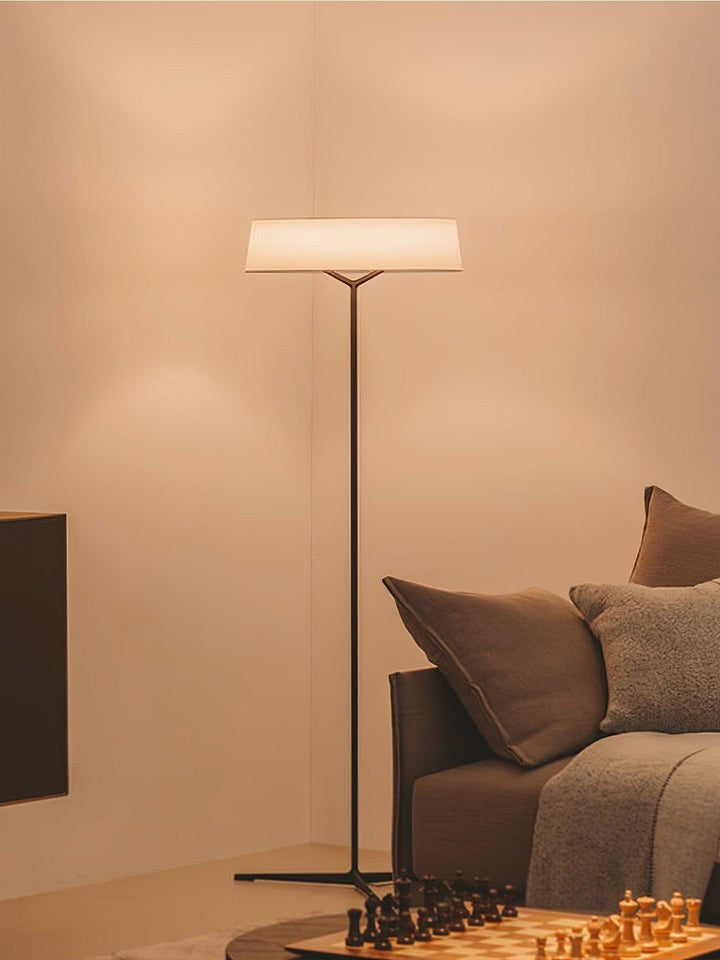 Oriental Lantern LED Floor Lamp with Sleek Aluminum Stem
