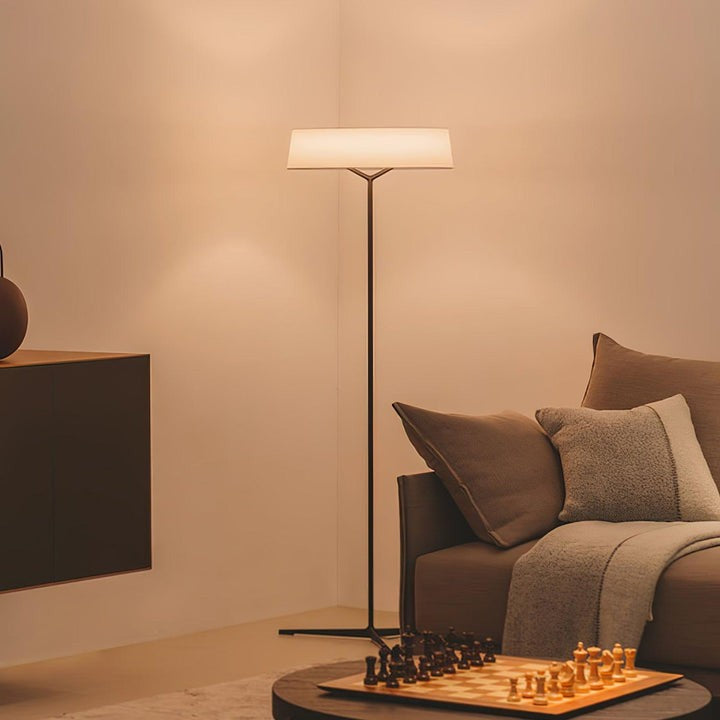 Oriental Lantern LED Floor Lamp with Sleek Aluminum Stem
