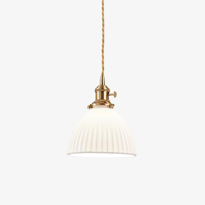 Pleated Ceramic Shade Pendant Light with Brass Finish