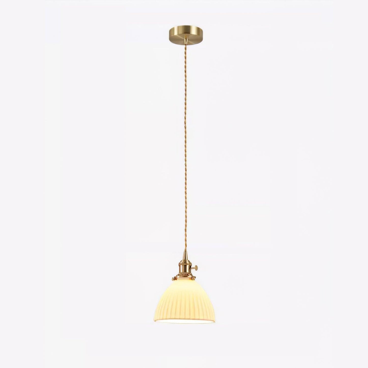 Pleated Ceramic Shade Pendant Light with Brass Finish