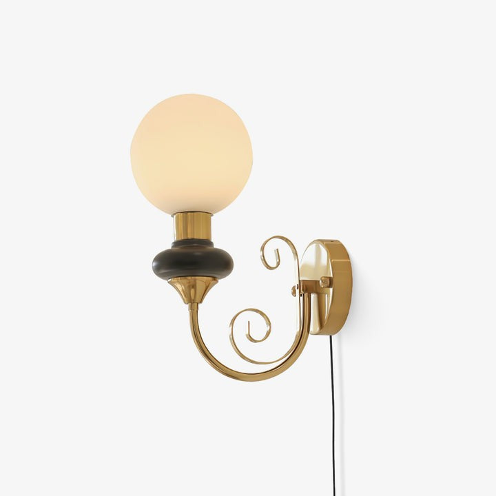 Plug-in Wall Sconce with Green Glass Shade and Gold Accents