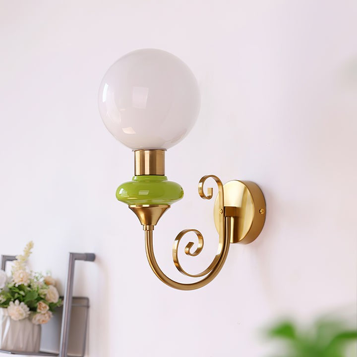 Plug-in Wall Sconce with Green Glass Shade and Gold Accents