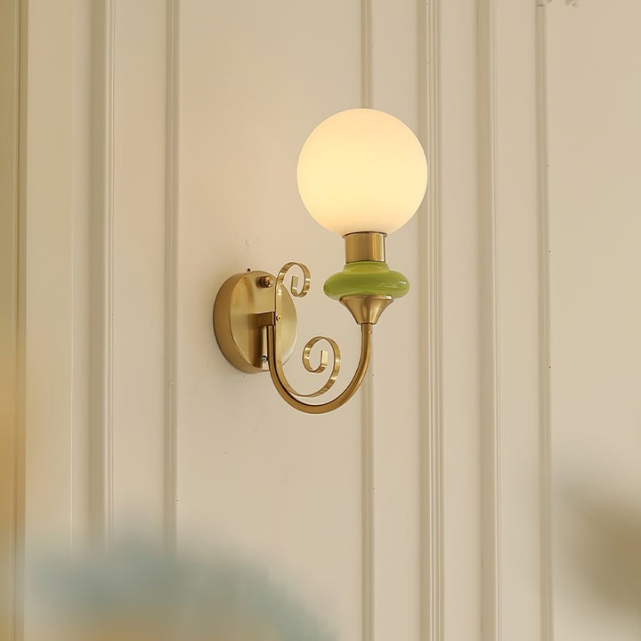 Plug-in Wall Sconce with Green Glass Shade and Gold Accents