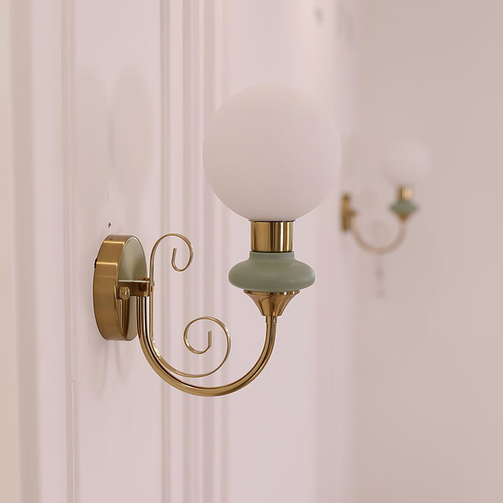 Plug-in Wall Sconce with Green Glass Shade and Gold Accents