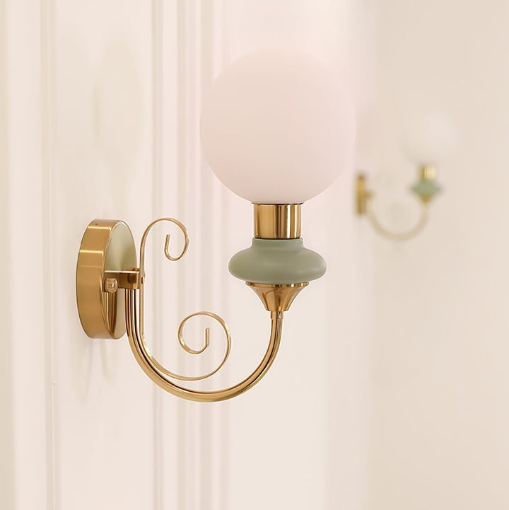 Plug-in Wall Sconce with Green Glass Shade and Gold Accents