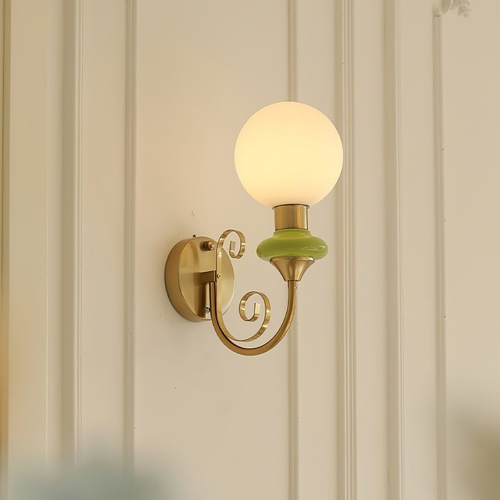 Plug-in Wall Sconce with Green Glass Shade and Gold Accents