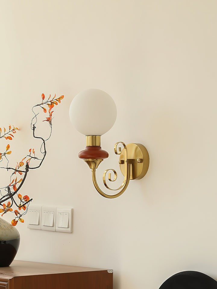 Plug-in Wall Sconce with Green Glass Shade and Gold Accents