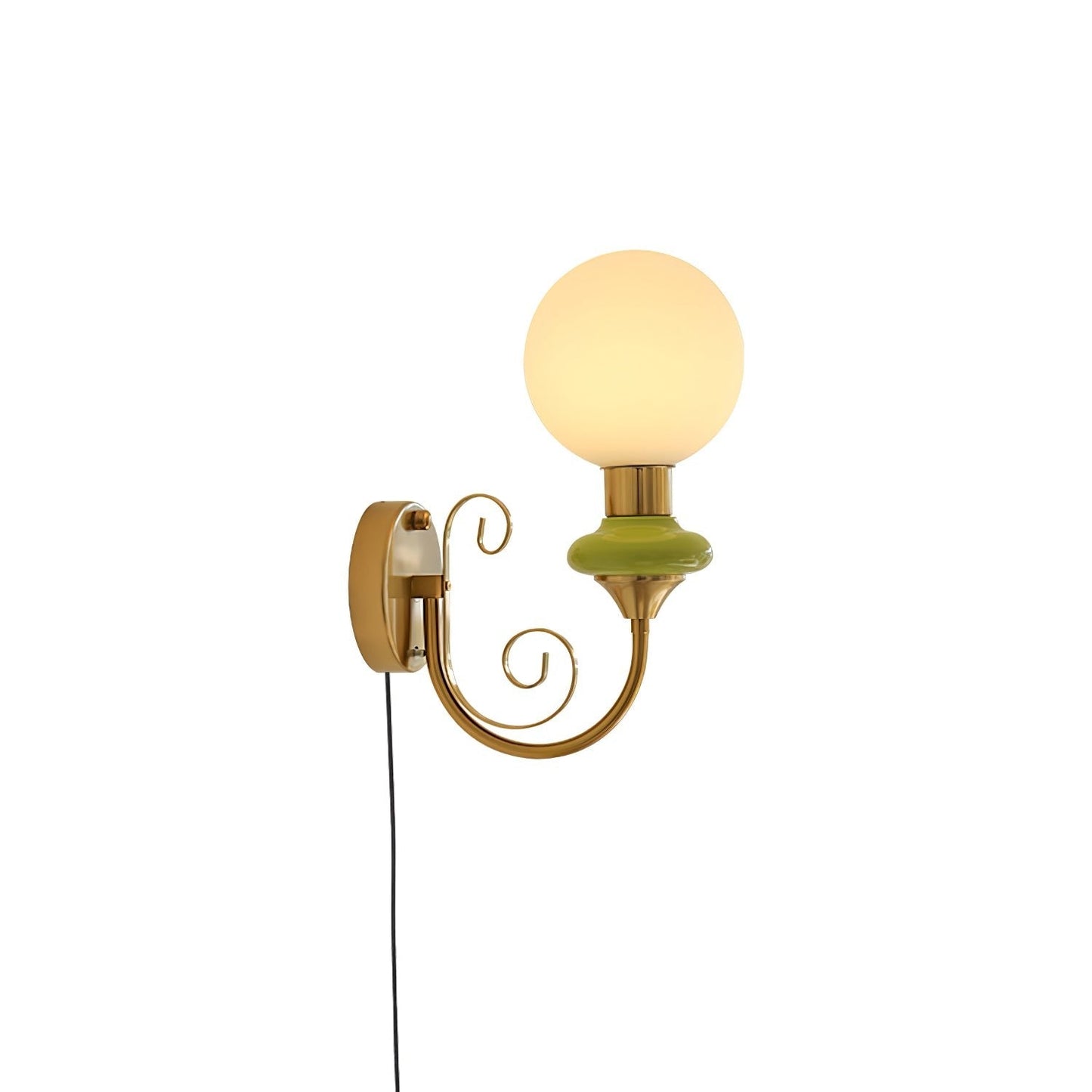 Plug-in Wall Sconce with Green Glass Shade and Gold Accents
