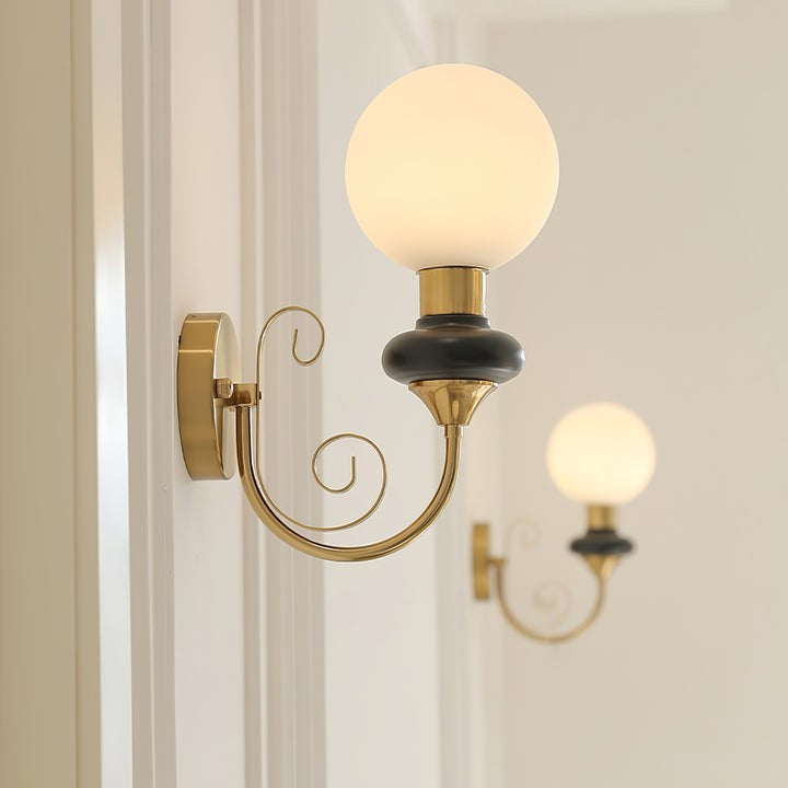 Plug-in Wall Sconce with Green Glass Shade and Gold Accents