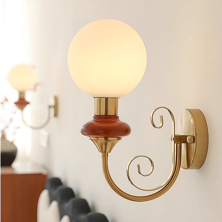 Plug-in Wall Sconce with Green Glass Shade and Gold Accents