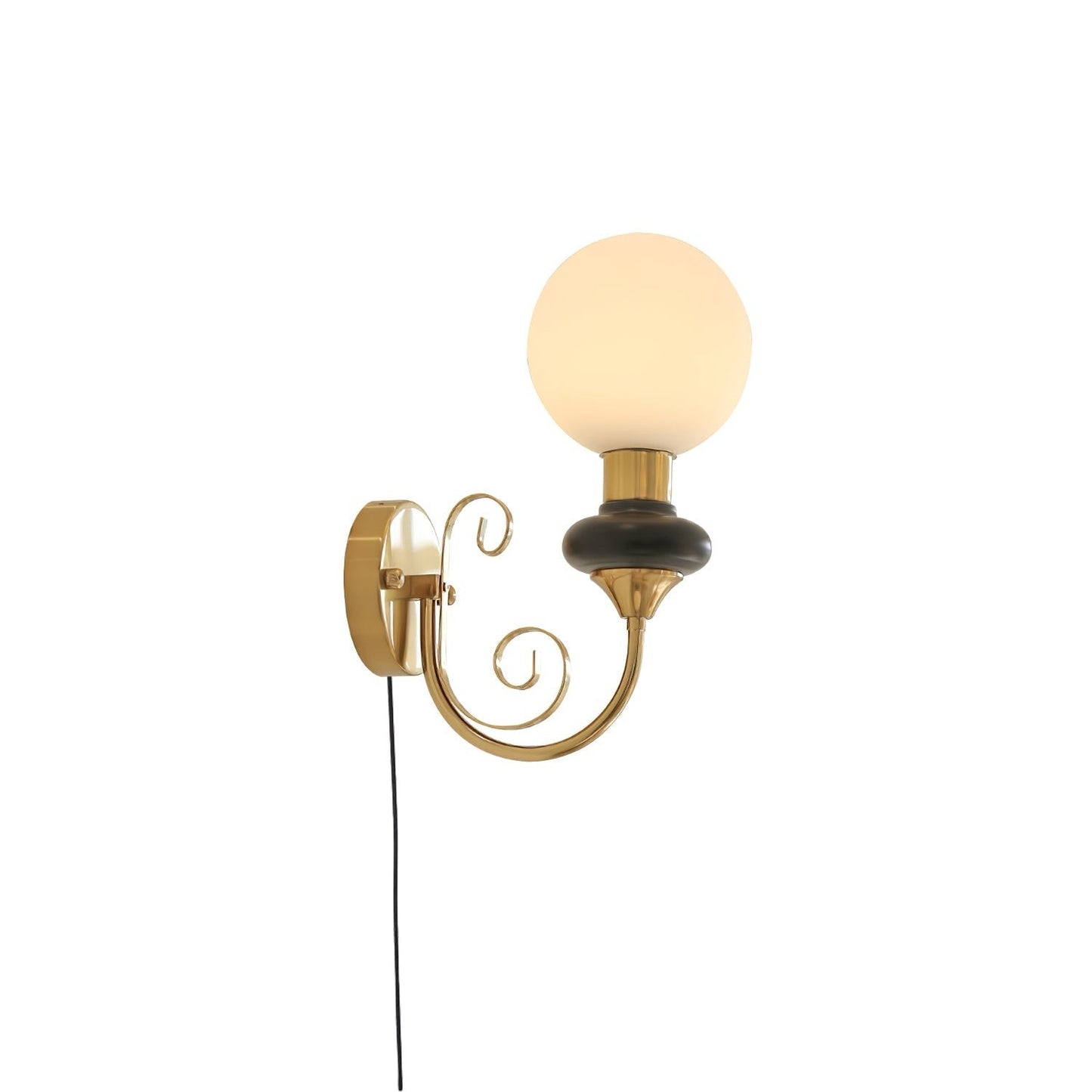 Plug-in Wall Sconce with Green Glass Shade and Gold Accents