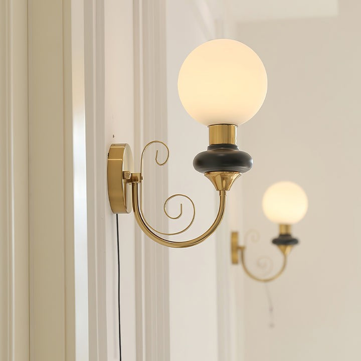 Plug-in Wall Sconce with Green Glass Shade and Gold Accents