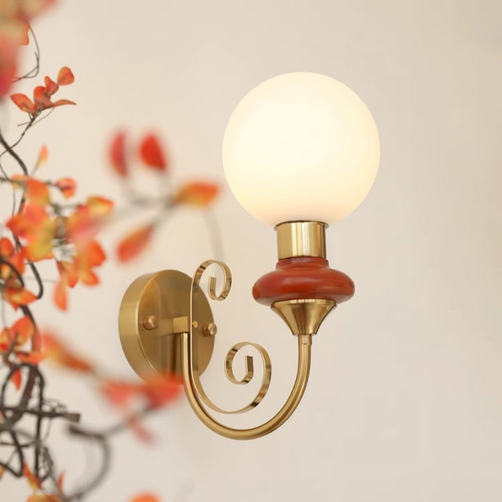 Plug-in Wall Sconce with Green Glass Shade and Gold Accents