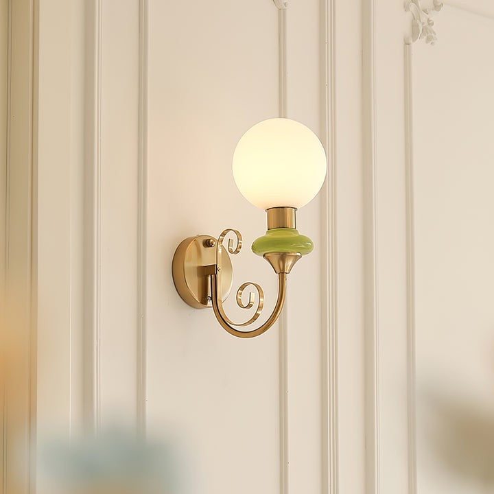 Plug-in Wall Sconce with Green Glass Shade and Gold Accents