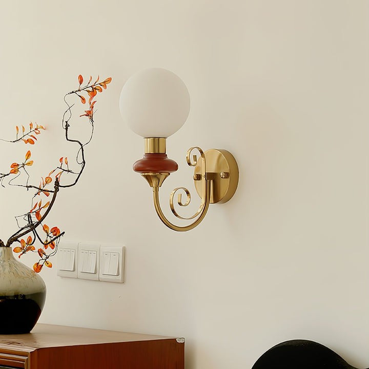 Plug-in Wall Sconce with Green Glass Shade and Gold Accents