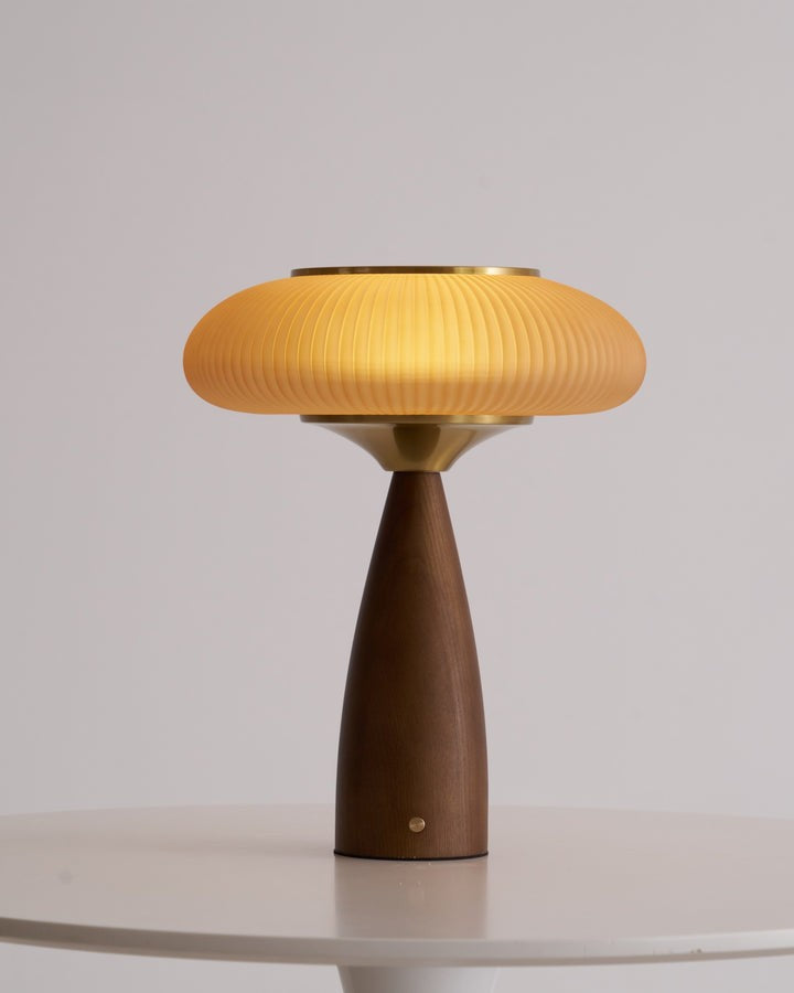 Rechargeable Wooden Table Lamp with Glass Shade