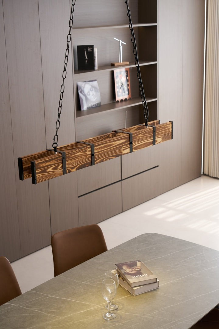 Rectangular Wooden LED Chandelier – Modern Loft Pendant Light