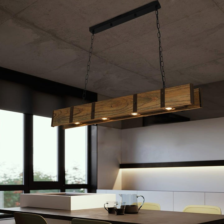 Rectangular Wooden LED Chandelier – Modern Loft Pendant Light