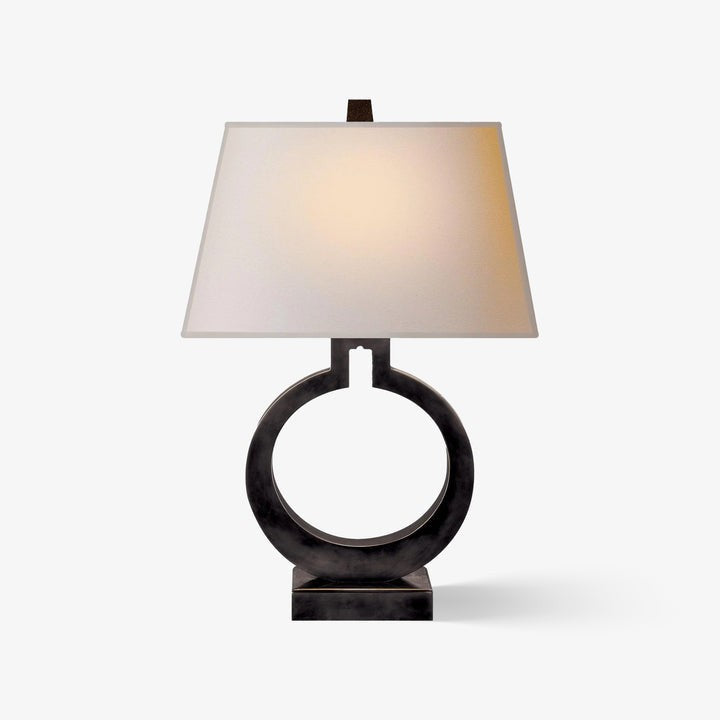 Ring-Shaped LED Table Lamp with White Fabric Shade
