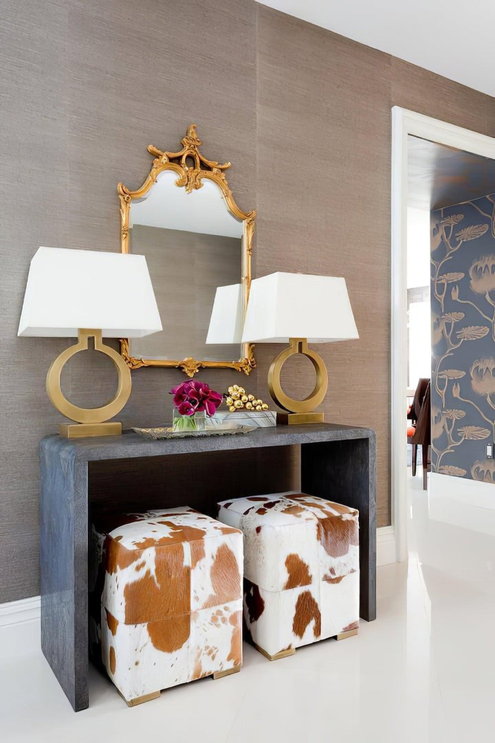 Ring-Shaped LED Table Lamp with White Fabric Shade