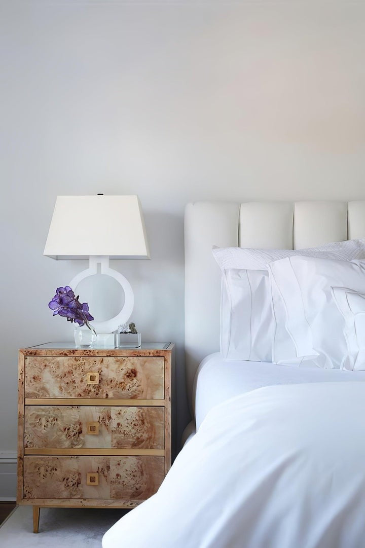 Ring-Shaped LED Table Lamp with White Fabric Shade