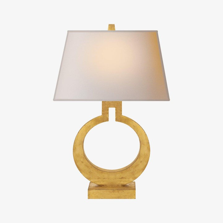 Ring-Shaped LED Table Lamp with White Fabric Shade