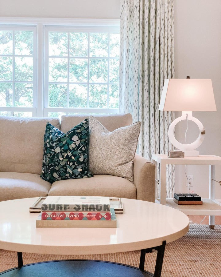 Ring-Shaped LED Table Lamp with White Fabric Shade