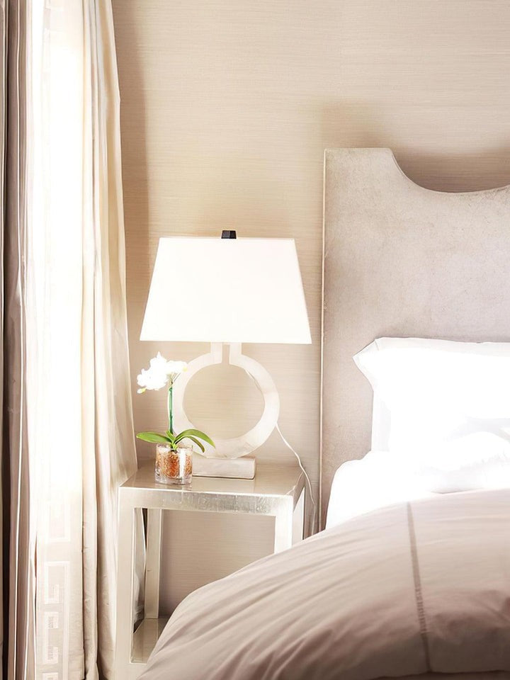 Ring-Shaped LED Table Lamp with White Fabric Shade