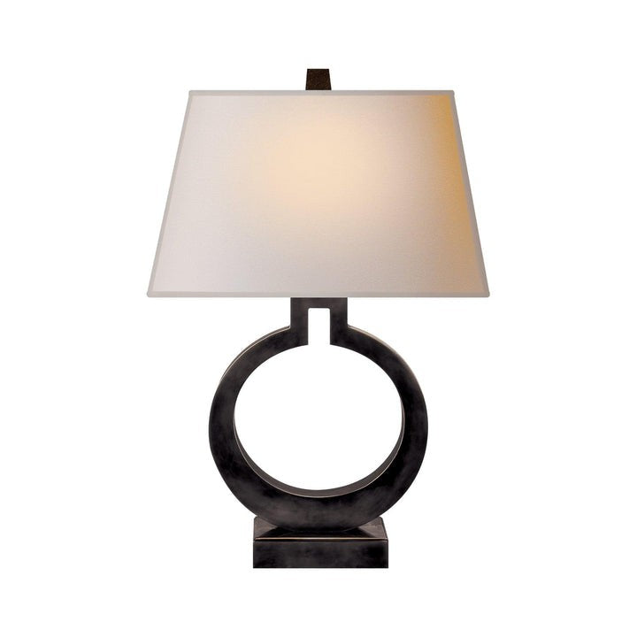 Ring-Shaped LED Table Lamp with White Fabric Shade