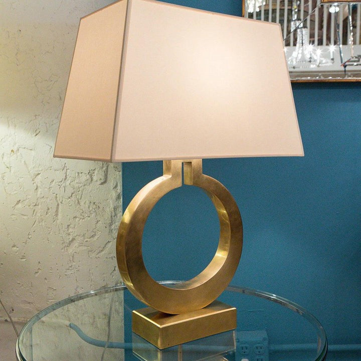 Ring-Shaped LED Table Lamp with White Fabric Shade