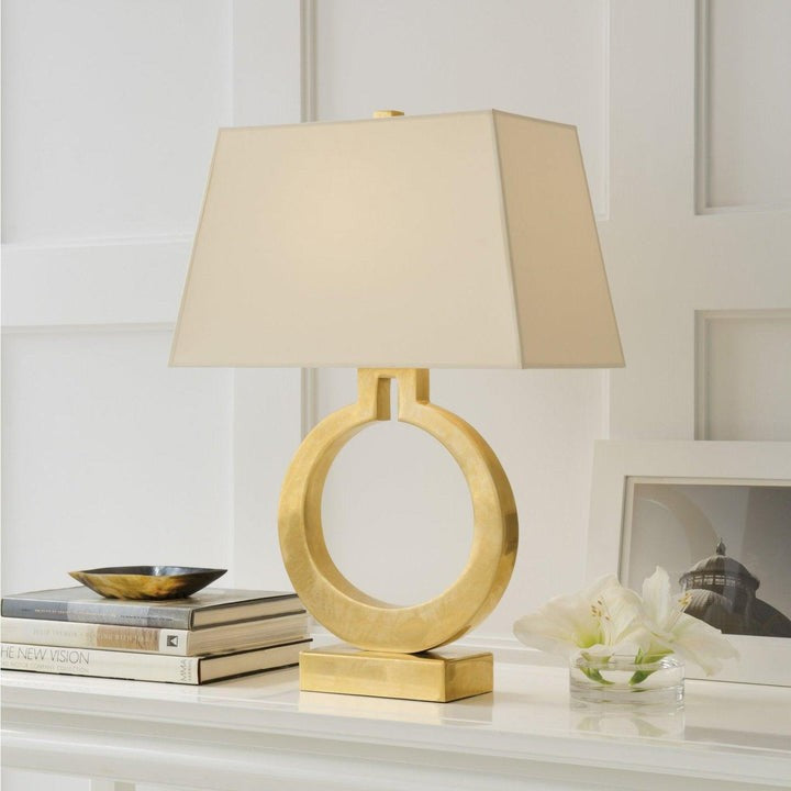 Ring-Shaped LED Table Lamp with White Fabric Shade