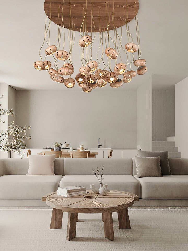Rustic Wooden Pumpkin Cluster Ceiling Light