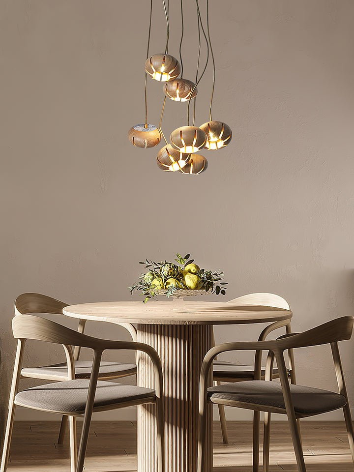 Rustic Wooden Pumpkin Cluster Ceiling Light