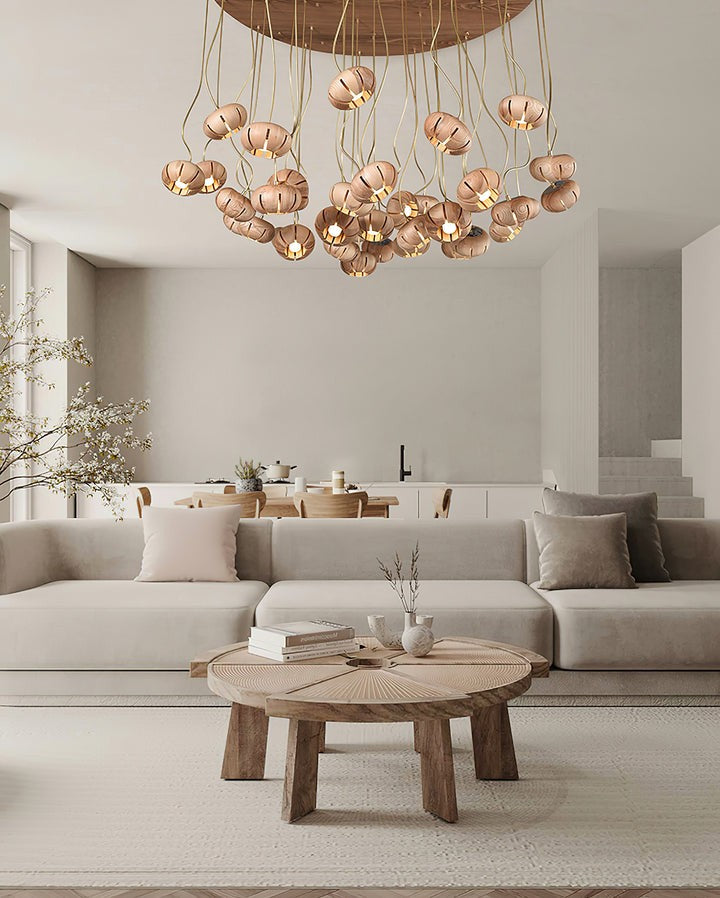 Rustic Wooden Pumpkin Cluster Ceiling Light