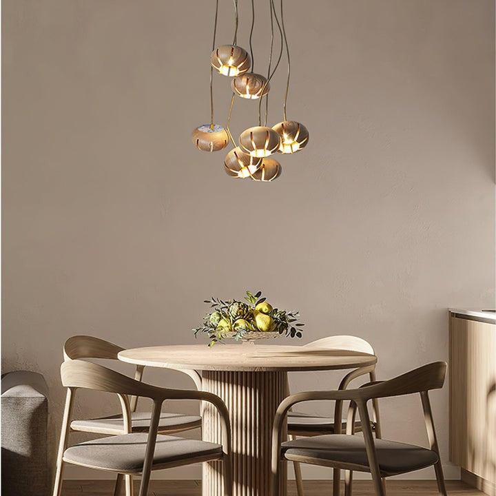 Rustic Wooden Pumpkin Cluster Ceiling Light