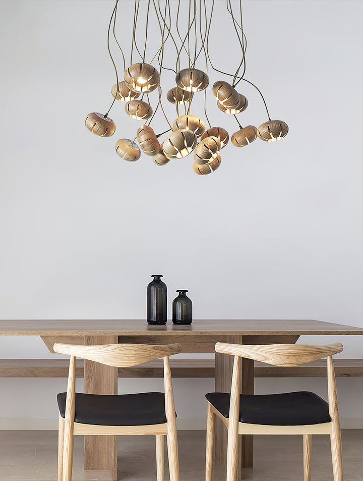 Rustic Wooden Pumpkin Cluster Ceiling Light