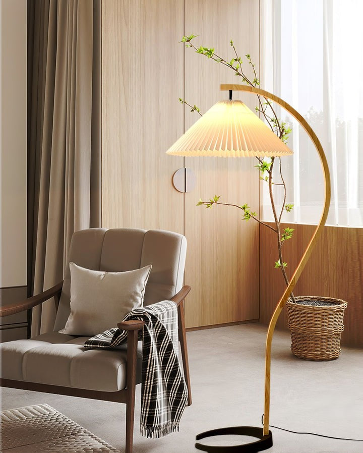 Scandinavian Beechwood & Iron LED Floor Lamp
