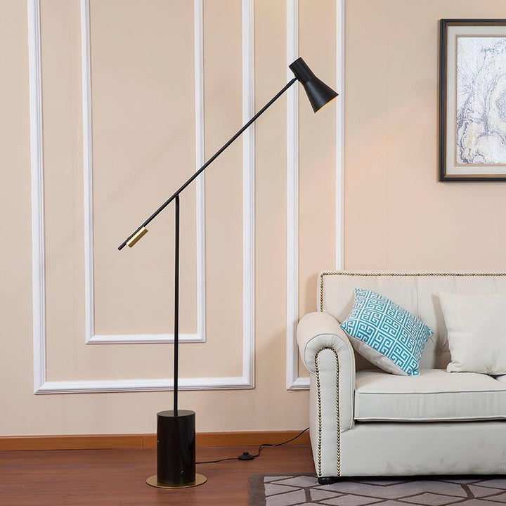 Scandinavian Black Metal & Marble Floor Lamp