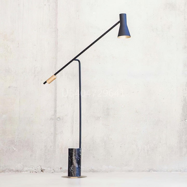Scandinavian Black Metal & Marble Floor Lamp
