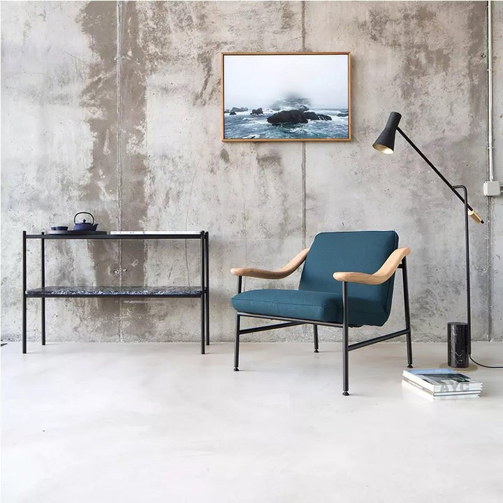 Scandinavian Black Metal & Marble Floor Lamp