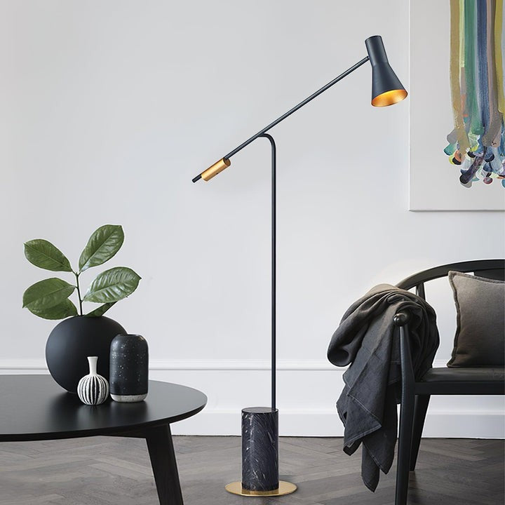 Scandinavian Black Metal & Marble Floor Lamp
