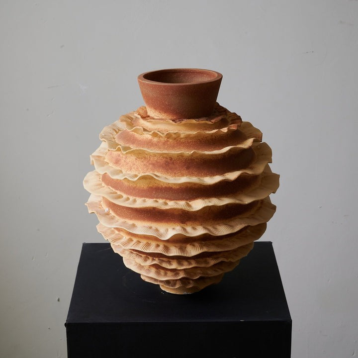 Sculptural Ceramic Table Lamp with Beige Fabric Shade