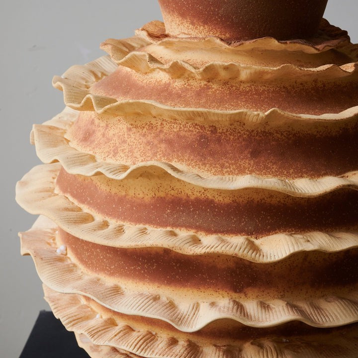 Sculptural Ceramic Table Lamp with Beige Fabric Shade