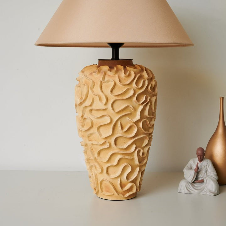 Sculptural Ceramic Table Lamp with Beige Fabric Shade