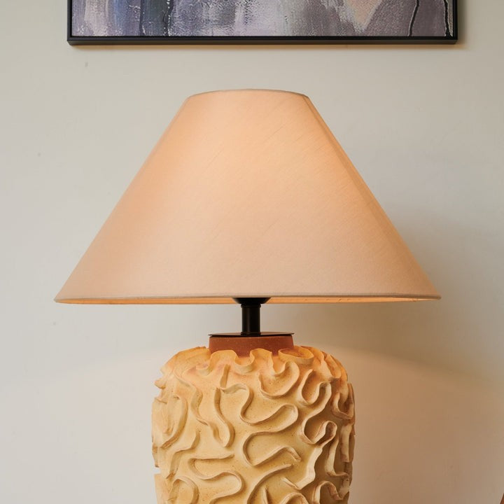 Sculptural Ceramic Table Lamp with Beige Fabric Shade